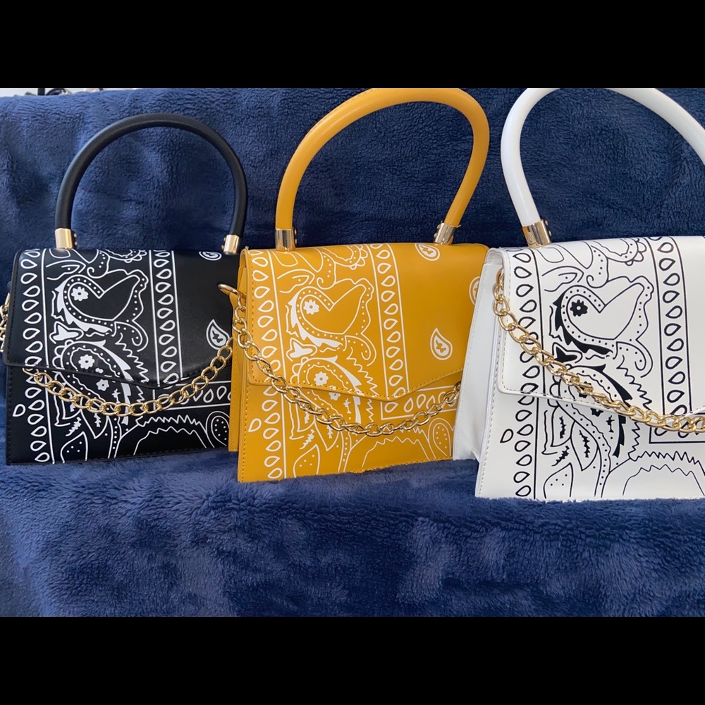 Bandanna purses, in red, black, and white